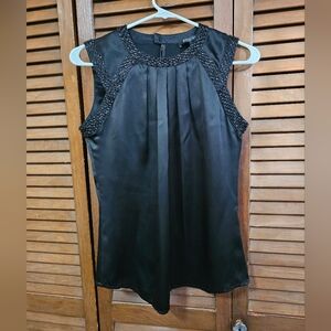 Etcetera Black 100% Silk Sleeveless Blouse With Beaded Accents